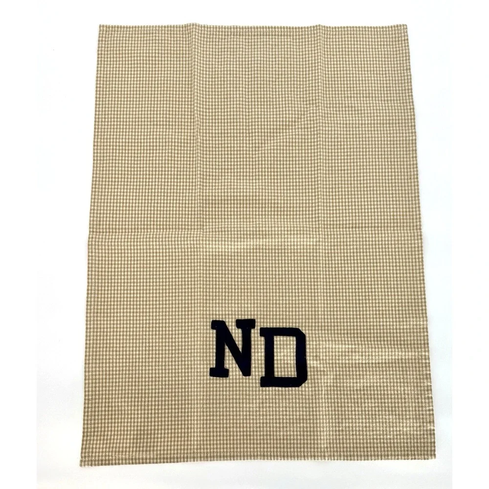 Vtg ND Notre Dame Hand Towel Hand Stiched Gold Gingham Blue Lettering 25.5